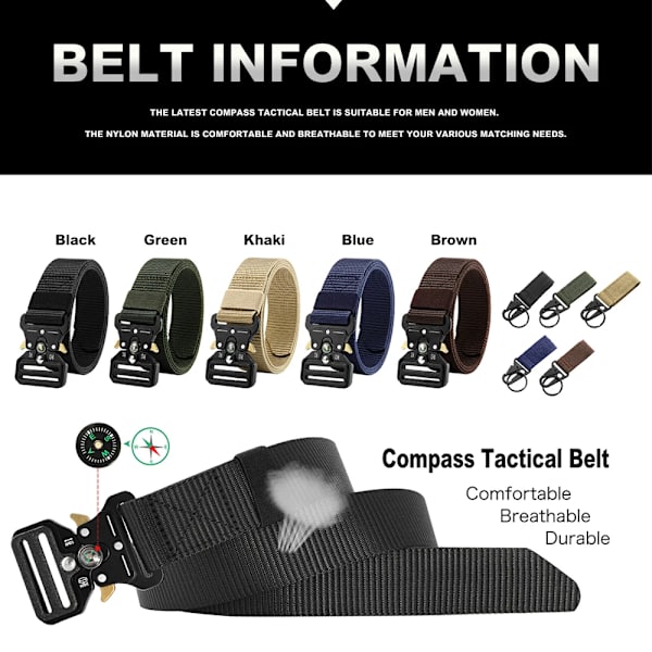 Herrbälte Army Utomhus Jakt Kompass Taktisk Multi Combat Survival Marine Corps Canvas För Nylon Man Lyxbälten ZNZYD-BKGRKH-A 125cm