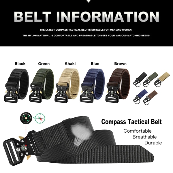Herrbälte Army Utomhus Jakt Kompass Taktisk Multi Combat Survival Marine Corps Canvas För Nylon Man Lyxbälten ZSPD-BKBKBKset 125cm