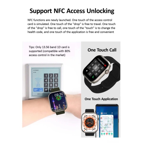 herrsmartklocka IP68 vattentät NFC Bluetooth samtal Smartwatch Series 9 AMOLED explosionssäker skärm för kvinnors smartklocka White F HK9 PRO