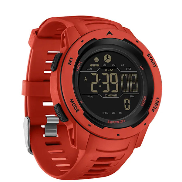 SANDA Fashion Outdoor Sport Watch for Man Lyx Kalori Steg Nedräkning Original Elektroniska Armbandsur Lysande Ny klocka red
