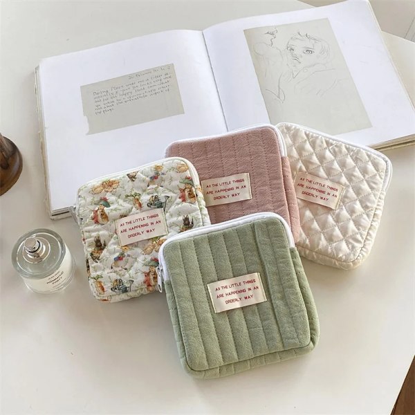 Förvaringspåsar för sanitetsbindor Bomull Söt Korea Myntväska Mynt Smycken Organizer Case Liten smink kosmetikapåsar Pink