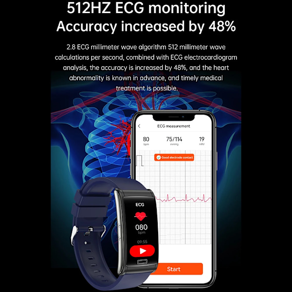 E600 EKG Smart Watch Herr Icke-invasiv Blodsocker Puls Blodtrycksmätare Sportsteg Smartwatch Dam Android add metal silver(.1253)