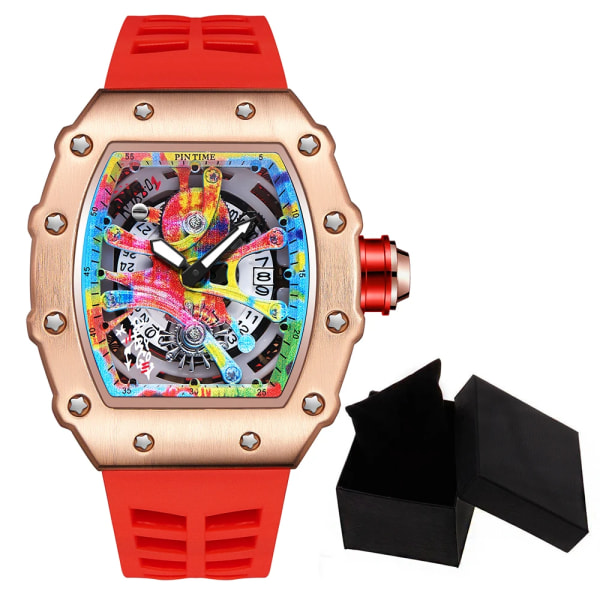 Modern design watch Sport lysande vattentät militärautomatisk watch för man pojkar Silikonrem Tonneau-urtavla QT336-5 with box