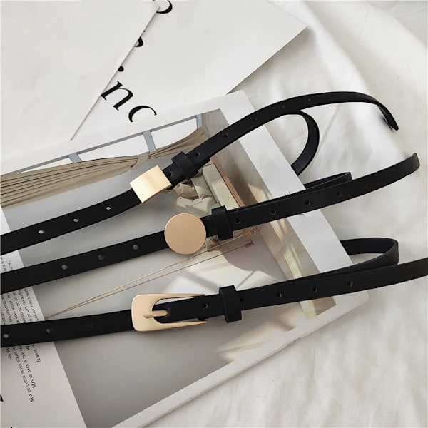 Dam jeansbälte Nytt guld Geometriskt metallspänne bälte Läderrem för kvinnor flicka Enkel tunn midja bältesklänning Tillbehör PU leather belt(.118) 100cm(.118)
