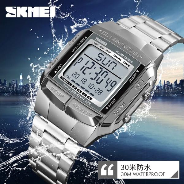 SKMEI Watch Mode Digitala Sportklockor LED Elektroniska Klockor Herr Toppmärke Lyx Vattentät Watch Manklocka coffee gold