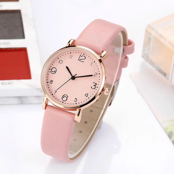 Watch Ultratunn Quartz Armbandsur Casual Läderband Damklocka Watch Mujer Relogio Feminino Pink Color