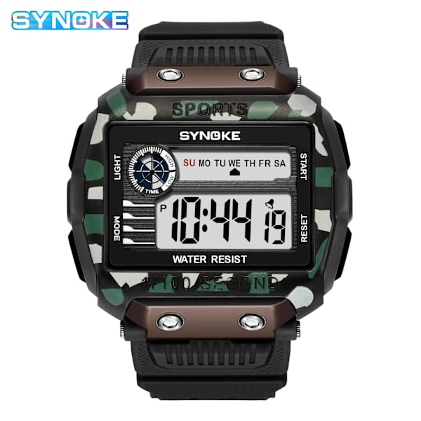 SYNOKE Digitala klockor för män Utomhussport Mode Multi Vattentät Stor urtavla Lysande armbandsur Väckarklockor män 9801 Camouflage