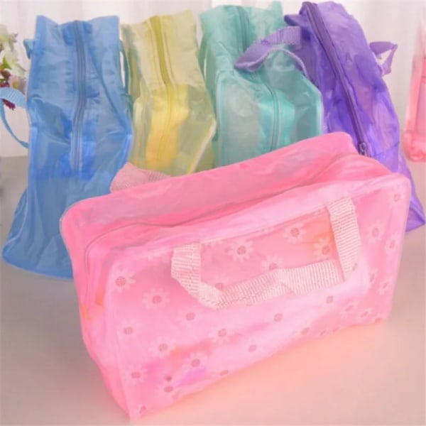 Make Up Organizer Bag Toalettartiklar Badförvaringsväska dam vattentät Transparent Blommig PVC Resekosmetikväska Pink