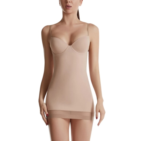 Dam S Tyll nederkant Full Slip Shapewear Stretchig Body Body Shaper Med Inbyggd BH Klänning Fr under plagg Pink M