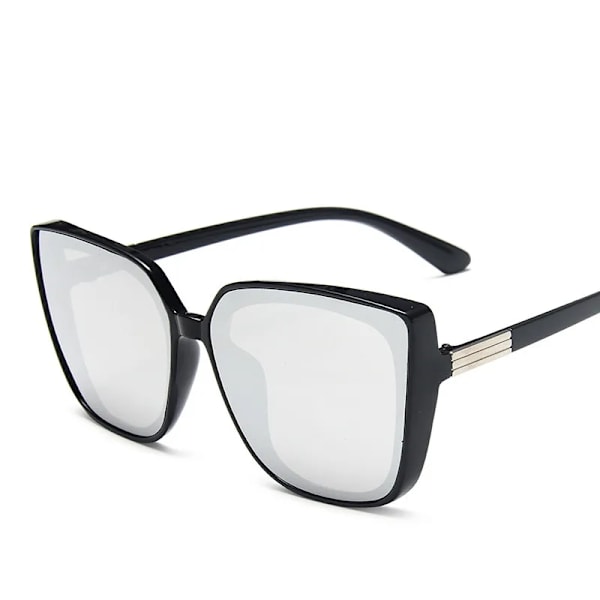 Mode Plast Cat Eye Kvinnor Överdimensionerade solglasögon Märkesdesigner Vintage Retro Mirror Solglasögon För Kvinnliga UV400 Oculos Black Silver Black