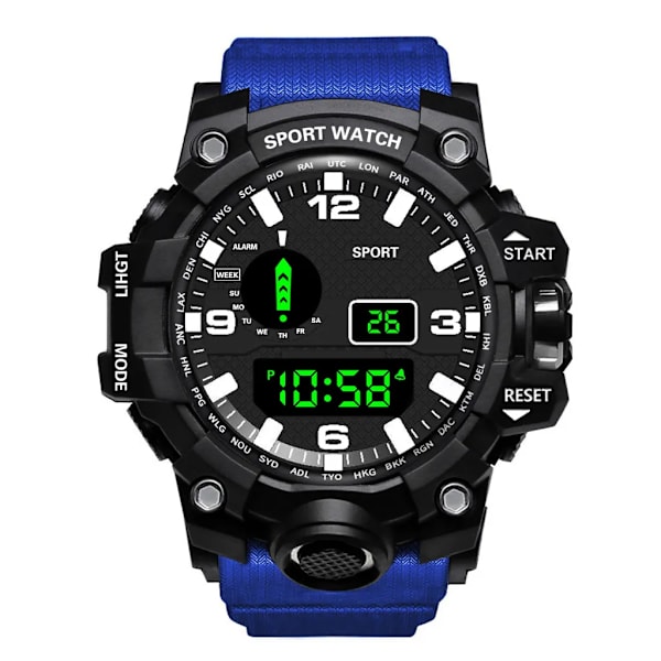 YIKAZE Svart Watch Militär Watch Digitala herrklockor Vattentät Countdown Date LED Elektronisk Armbandsur Klocka A-Blue