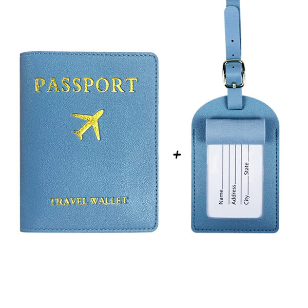 Cover Pu Läder Rese-ID Kreditkort Passhållare Paket Plånbok Handväska Kvinnor Bagage Namnkortshållare Taggar blue
