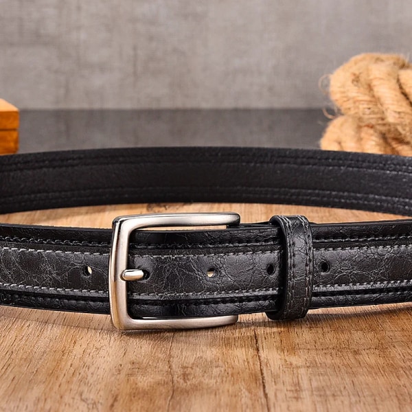 Nytt bälte för män Mode Casual rem manliga jeans Designer byxbälten Pu äkta läder Lyxigt varumärke Pin Spänne Dark Grey-Black 100cm