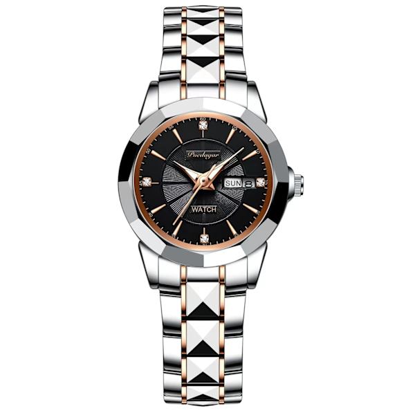 POEDAGAR Lyx Damklockor Mode Casual Rostfritt stål Lysande vattentät kvarts Damklockor Klänning Klocka Reloj Mujer Gold Black