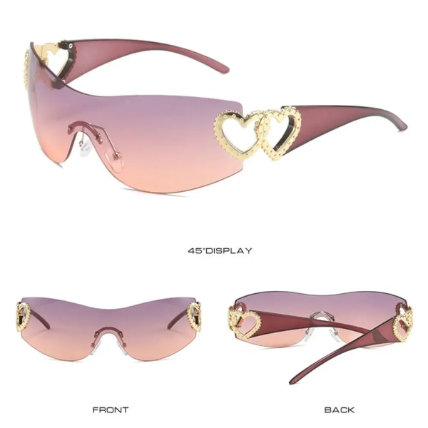 Lyxiga Punk Sport Solglasögon Dam Märkesdesigner Y2K One Piece Solglasögon Män Goggle Shades UV400 Love Heart Mode Glasögon A-C8
