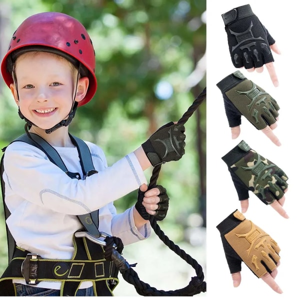 Taktiska handskar för barn Militär Pojkar Halvfinger Cykelhandskar Cykel Fingerlös Cykel Ridning Flicka Handske Sport Skateboard Green L 10-12 Years Old