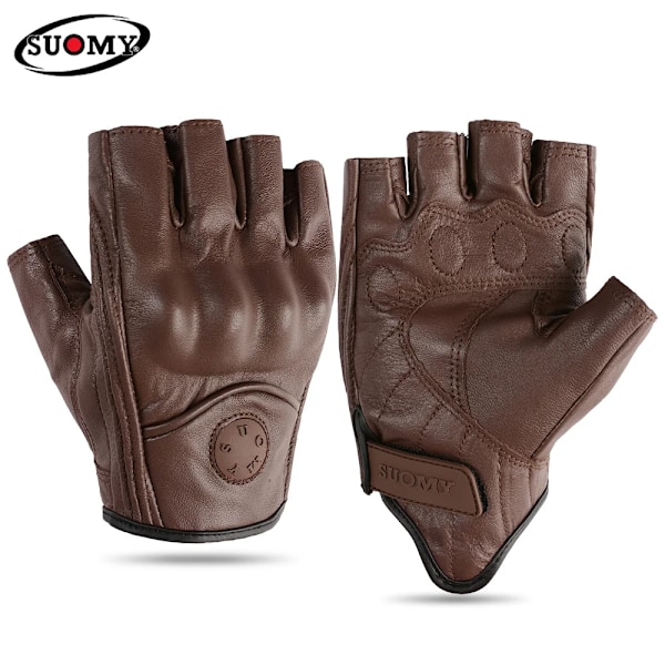 Suomy Sommar Brun Motorcykelhandskar Fingerlösa Getläder Moto Åkhandske Halv Finger Retro Herr Dam Motorcykel Halv Handske SU14H Brown L