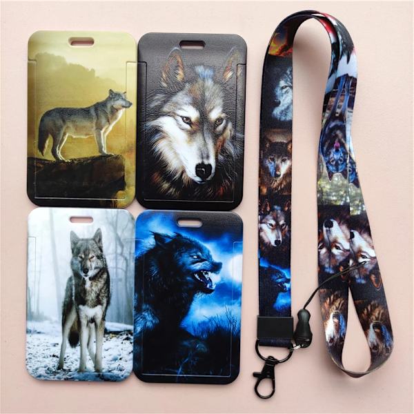 Vargar Mönster Djursnodd ID-bricka Korthållare Kontorsarbetare Korthållare Cover Kreditkort Case Kortskydd Julklapp card holder no rope(.2417)