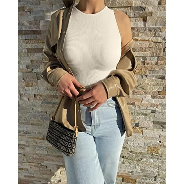 Dambody Shapewear Sexig Ribbad One Piece Ärmlös Halter Neck Bodysuits Mode Bodycon Body Basic Top Jumpsuit Brown L