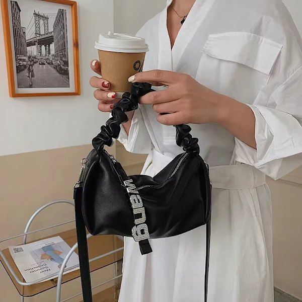 Damväska AW New Rhinestones Handväskor för kvinnor Väskor Diamonds Axelväska Handväska Dam Kvinnlig Crossbody-väska glänsande väska Black 2