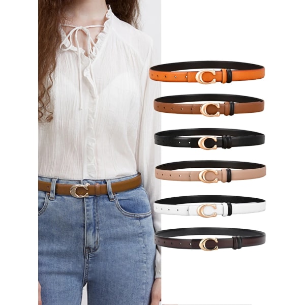 Vändbara bälten för kvinnor Flickor Mode midjebälte Kohud Läder Metallspänne C Pin Bälte Fritidsklänning Jeans Midjeband camel 105cm 41.2in