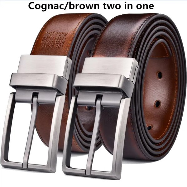 Vändbart bälte i läder för män - Klassisk och modedesign Två-i-ett-bälten med roterat spänne Ceinture Storlek 75-160 cm 0440SL-Kou-Cog br 85cm (Waist 70cm)