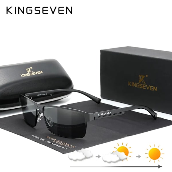 KINGSEVEN Mode Photochromic Solglasögon Män Kvinnor Chameleon Polarized Pilot Solglasögon Anti-bländning Körglasögon UV400 Silver Photochromic