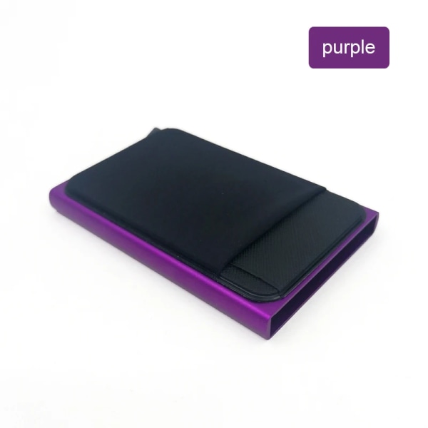 YUECIMIE Smal plånbok i aluminium med elasticitet på baksidan ID Kreditkortshållare Mini RFID-plånbok Automatisk pop-up case Purple