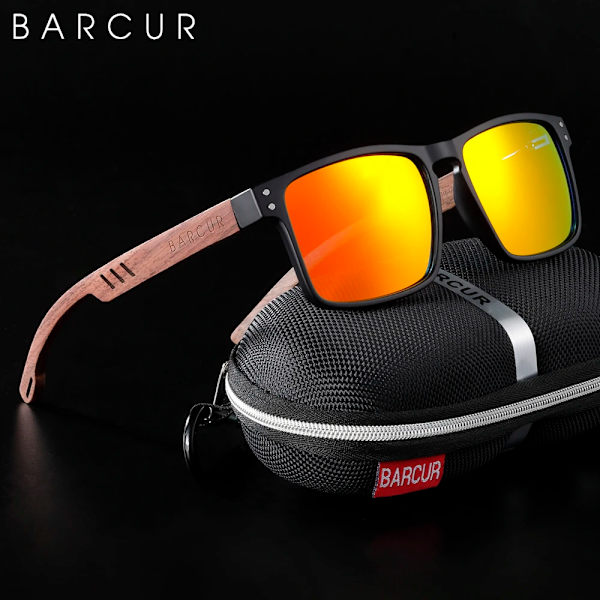 BARCUR Solglasögon för män Märkesdesigner Naturligt valnötsträ Solglasögon Dam Polariserade glasögon UV400 Eyewear Oculos Black Gray EVA BARCUR