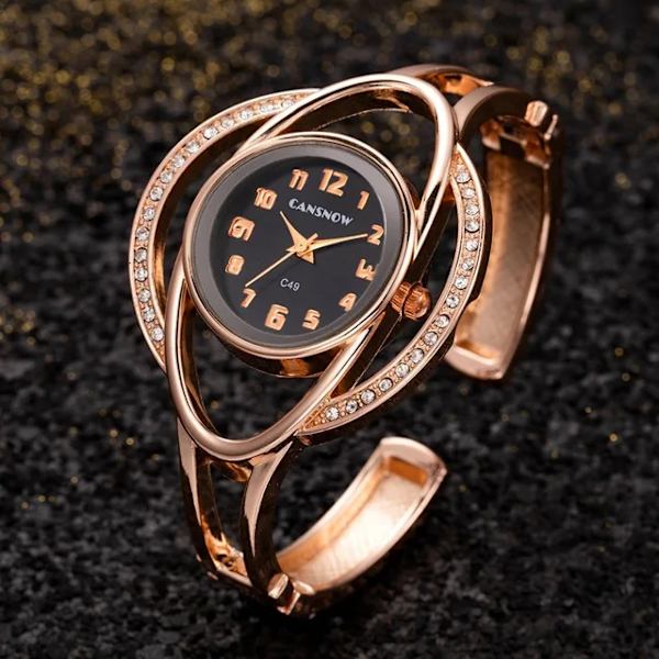 CANSNEW Relogio Feminino Mode Watch Kvinnor Armband Armband Klockor Lyxiga rostfritt stål Damarmbandsur Kvinnlig klocka Rose Gold Black