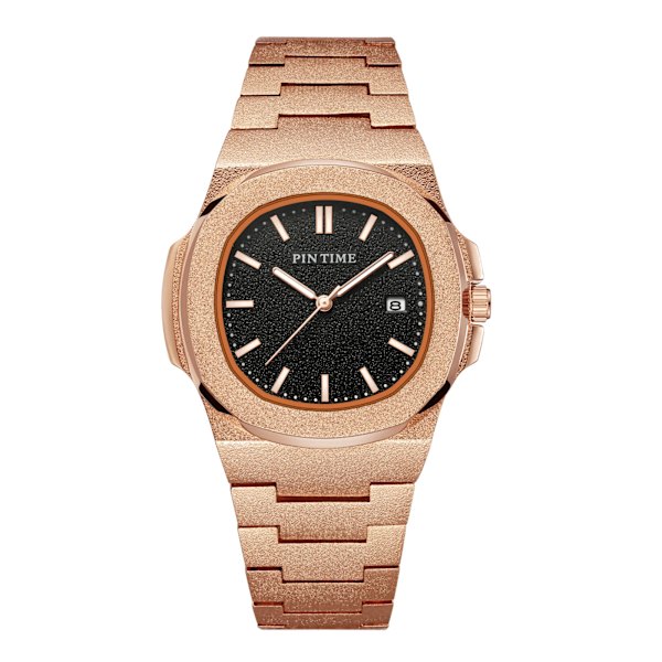 PINTIME Nytt mode för män Casual PP watch Frostat case Quartz Urtavla Klockor Lyxdesign Män Sport Armbandsur Present med låda rose gold and blackA