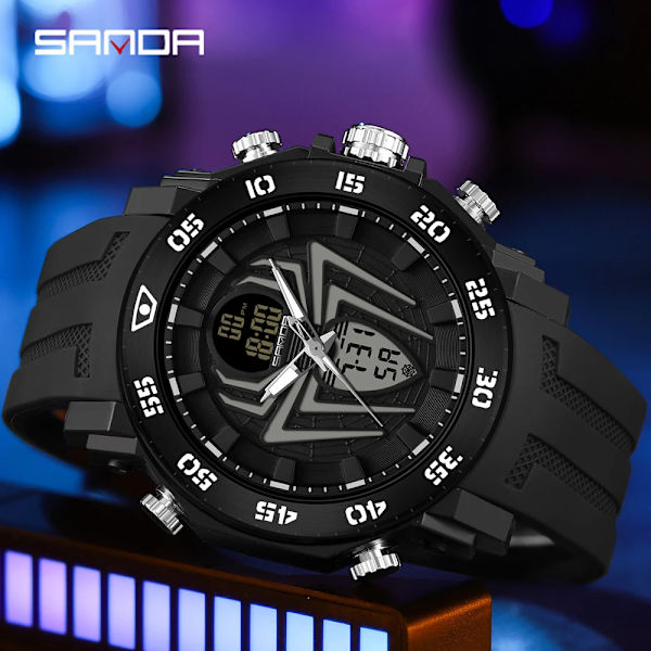 SANDA Herr Militärklockor Mode Watch Analog Elektronisk LED Armbandsur För Man Klocka Relogio Masculino Vattentät 50M Army green 1