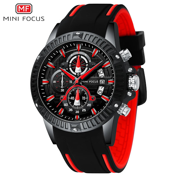 MINI FOCUS Top Brand Lyx Watch Herr Vattentät Mode Kvarts Relogio Masculino Reloj Hombre Montre Homme Silikonrem red watch with box