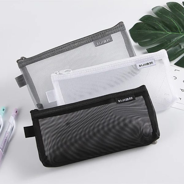 Enkelt grått svart case med stor kapacitet Mash Transparent kosmetiska borstväskor Studenter Tredimensionellt case i nylon gray(.583)