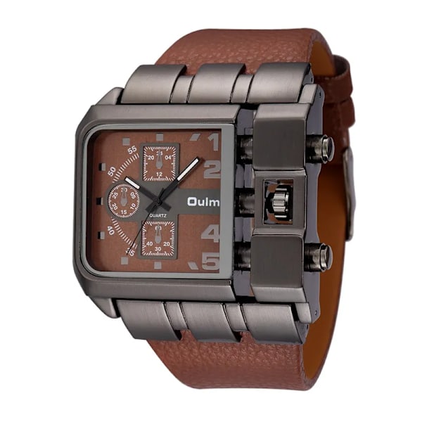 Oulm 3364 Casual Armbandsur Fyrkantig Urtavla Bred rem Herr Quartz Watch Lyx Märke Man Klocka Super Big Herr Klockor montre homme Brown