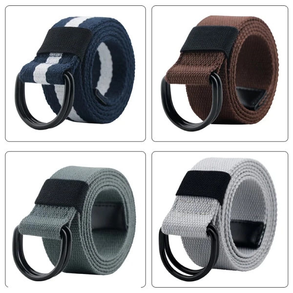 Maikun Tactical Canvas Herrbälte Högkvalitativ unisex dubbel D-ringsspänne Midjeband Casual Canvas Dambälte Tyg för jeans Dark Grey 110cm