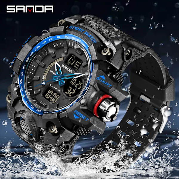 Mode SANDA Toppmärke G-stil Ny Lyx Sport Män Watch Casual Militärklockor Män Vattentäta manliga klockor Black red 3132