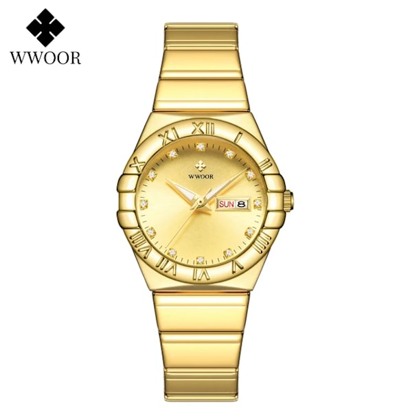 WWOOR Mujer New Fashion White Diamond Watch Toppmärke Lyxarmbandsur Enkel Watch Liten watch Relogio Feminino Gold gold