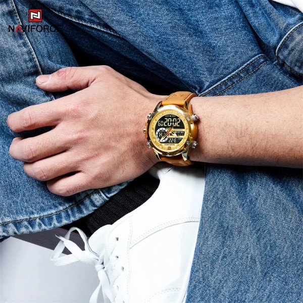 NAVIFORCE Lyxmärke Originalklockor För Herr Casual Kronograf Alarm Quartz Watch Läder Vattentät Klocka 9163 BBDBN