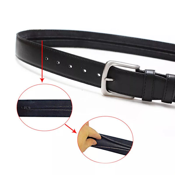 Travel Cash Dolt Bälte 125cm Stöldskydd Midjeväska Män PU Läder Nål Spänne Midjepaket Kvinnor Utomhus Gömmer Rem Bälte Dagligen black 125cm