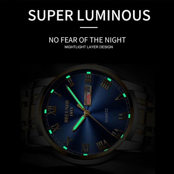 BELUSHI Business Herrklockor Kända märke Lyxig Big Dial Watch Vattentät Quartz Gold Watch Herr montre homme 2021 blue gold-silv box