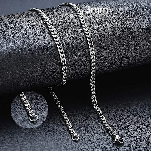 Vnox 18-70 cm Curb Chain Halsband 3-11 mm Miami Cuban Link Klassisk Punk, tungmetall, Långt Damhalsband i rostfritt stål 3mm Silver 23cm Bracelet