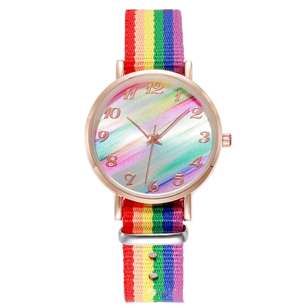 Mode regnbågsfärg watch Nylon Färgglad armbandsur för damer Casual Quartz kvinnlig klocka Studenternas presentreloj Red