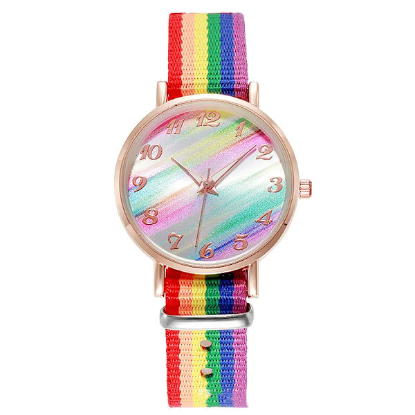 Mode regnbågsfärg watch Nylon Färgglad armbandsur för damer Casual Quartz kvinnlig klocka Studenternas presentreloj Yellow