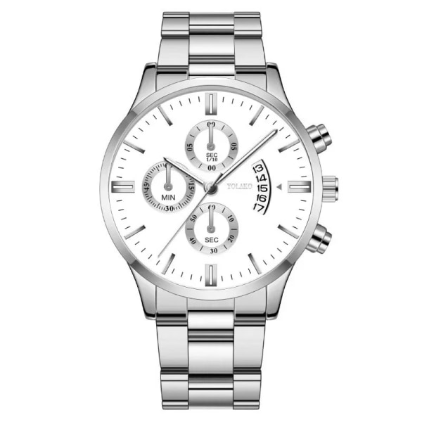Mode rostfritt stål män watch armband lyx kalender kvarts armbandsur Business klockor för man klocka Relogio Masculino Silver White