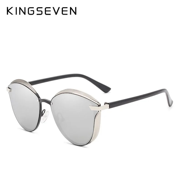 KINGSEVEN Polarized Solglasögon För Dam Lyxdesign Dam Elegant Solglasögon UV400 Skydd Mode Cat Eye Glasögon C05  SILVER Original