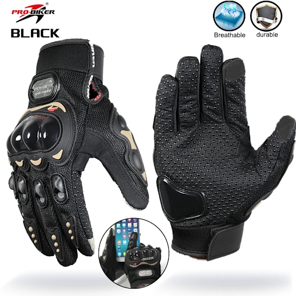 Motorcykelhandskar för män och kvinnor, helfinger, åkhandskar, moto, sommar, vinter, motocross, fårskinns läderhandskar, Guantes-handskar MCS01 Black M