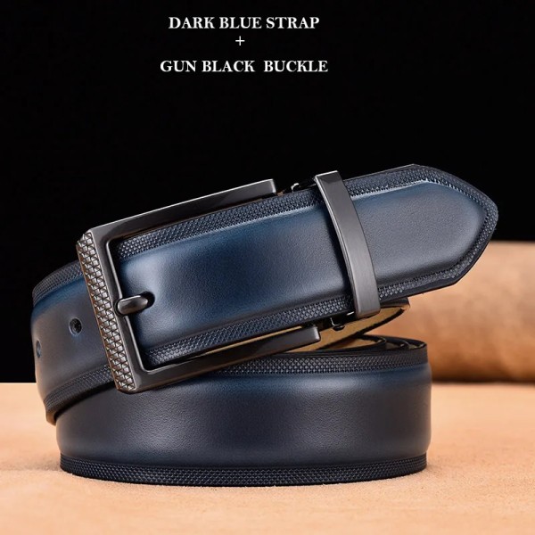 Äkta läder för män Högkvalitativa silverspänne jeans Bälte Cowskin Casual Bälten Business Bälte Cowboy midjeband DBlueStrap GunBuckle 110cm