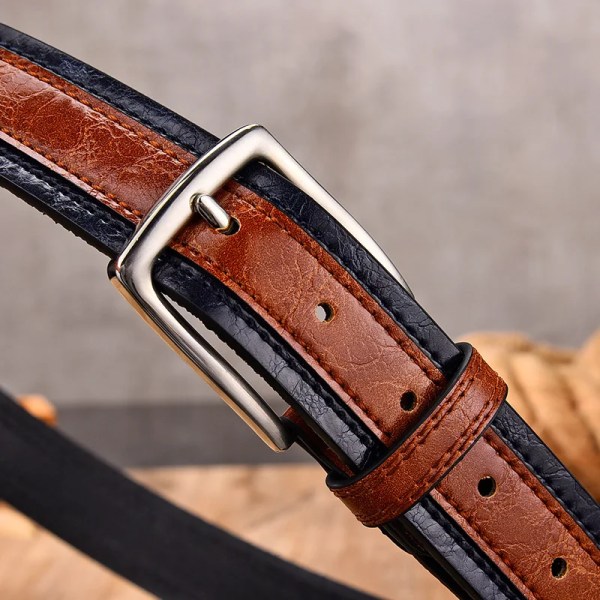 Nytt bälte för män Mode Casual rem manliga jeans Designer byxbälten Pu äkta läder Lyxigt varumärke Pin Spänne Brown-Dark Blue 130cm