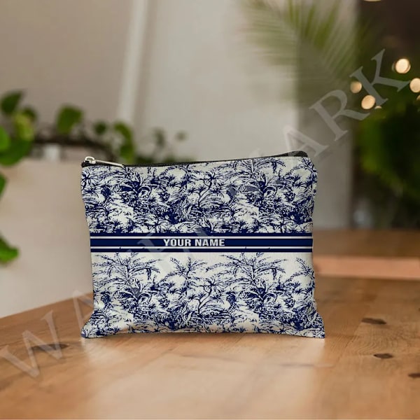 Anpassa namn Kosmetikväska Anpassad mode Leopard Blomma Resor Kosmetisk Organizer Damsminkväska Design Lyxväska påse Sky blue